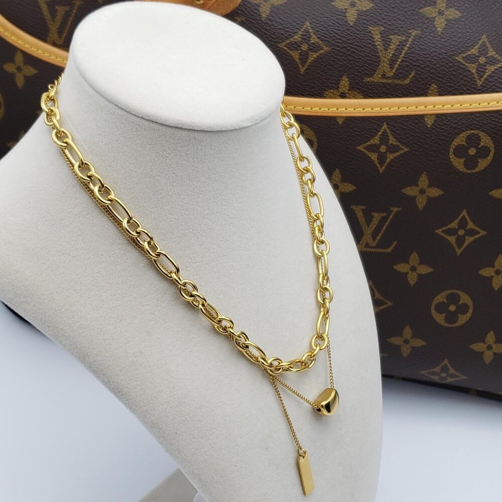 Stainless Steel Double Chain Gold Plated Luxury Chain Non-Tarnish Necklace - Picture 3 of 6
